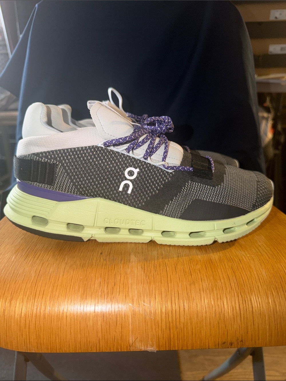 On Running Kids Sneakers in Black, Light Green & Purple